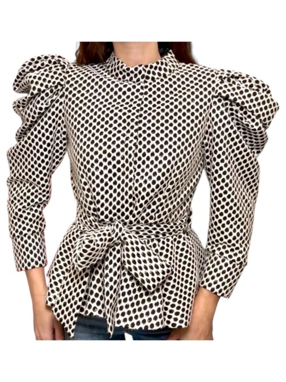 Puff Shoulder Black & White Belted Top or Jacket